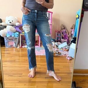 MOTHER Ripped Blue Straight Leg Jeans Sz 27